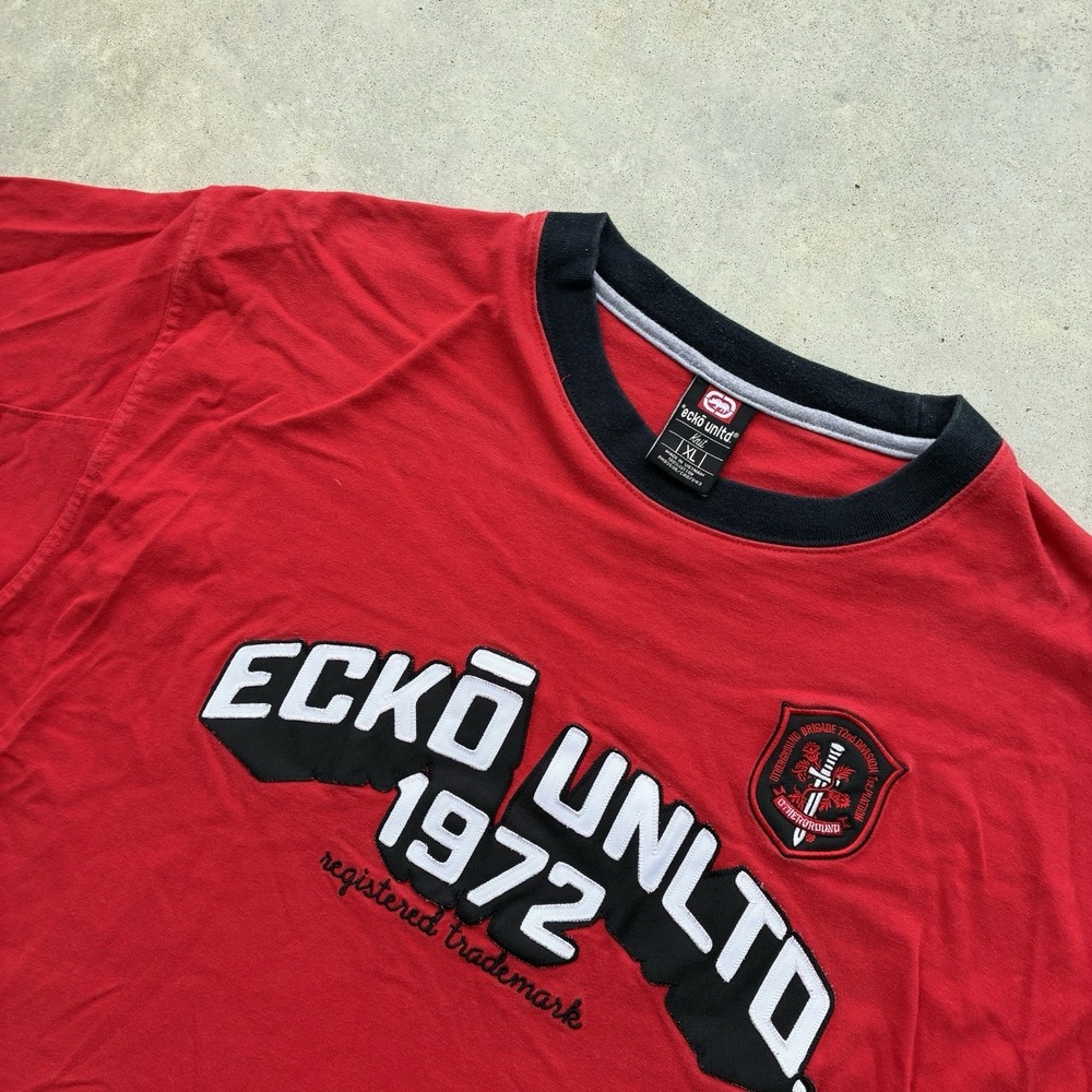 Vintage Y2K Ecko Unltd T-Shirt Men XL Ringer Embroidered Logo Red Knit Skater - Picture 2 of 6